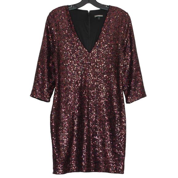Express Dress 3/4 Sleeve All Over Sequin Disco 70s Retro Y2K Glam Red Black 8 - Picture 1 of 6